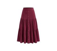 CIDER Corduroy Maxi Skirt with Buttons - Women Fall Tiered Long A-Line Midi Pocketed Casual, Red, XL
