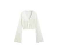 CIDER Crochet Cardigan Tie Front Hollow Out Knit V Neck Long Sleeve Shrugs Cardigans Open Front Knitwear White