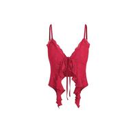 CIDER Going Out Tops for Women Y2K Tie Front Asymmetrical Ruffle Hem Lace Spaghetti Strap Cowgirl Crop Tops, Red, M