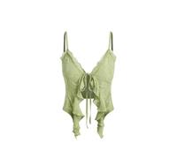 CIDER Going Out Tops for Women Y2K Tie Front Asymmetrical Ruffle Hem Lace Spaghetti Strap Cowgirl Crop Tops, Green, M
