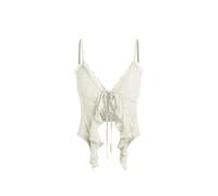 CIDER Going Out Tops for Women Y2K Tie Front Asymmetrical Ruffle Hem Lace Spaghetti Strap Cowgirl Crop Tops, Beige, XXS