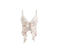 CIDER Going Out Tops for Women Y2K Tie Front Asymmetrical Ruffle Hem Lace Spaghetti Strap Cowgirl Crop Tops, Beige Floral, M