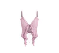 CIDER Going Out Tops for Women Y2K Tie Front Asymmetrical Ruffle Hem Lace Spaghetti Strap Cowgirl Crop Tops, Pink, S