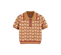 CIDER Knit Sweater Geometric Button Short Sleeve Top Collared Neckline Trendy Sweaters for Women Casual Top Orange