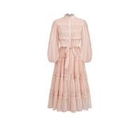CIDER Lace Dress Maxi Dress Turtle Neck Guipure Pearl Button Chiffon Long Sleeve Dresses with Middle Waist Peach Pink