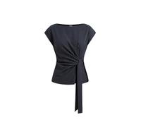 CIDER Ladies Blouse Oversized Shirts for Women Boat Neck Stripe Knotted Tie Front Blouse Woven Short Sleeve Top Dark Navy