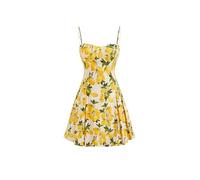 CIDER Lemon Print Sweetheart Neck A Line Mini Dress Vacation Beach Holiday Party