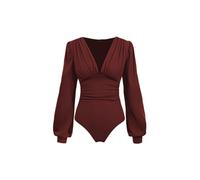 CIDER Long Sleeve Body Suits Womens V Neck Bodysuits Ruched Pleated Corset Bodysuit Leotard Trendy