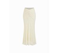 CIDER Maxi Skirts for Women Floral Lace Ruched Bodycon Mesh Skirt Boho Going Out Date Night Summer Outfit, White, XL