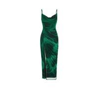 CIDER Mesh Cowl Neck Ruched Split Midi Dress, Green, XXS