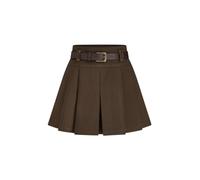 CIDER Mid Waist Solid Pleated Skort with Belt, Brown, X-Small