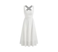 CIDER Midi Dress Square Neck A Line Wedding Guest Dress Sleeveless Criss Cross Ruffle Middle Waist Dress White