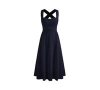 CIDER Midi Dress Square Neck A Line Wedding Guest Dress Sleeveless Criss Cross Ruffle Middle Waist Dress Dark Navy