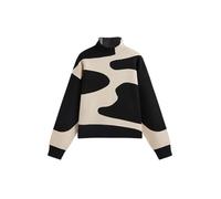 CIDER Oversized Sweater Abstract Pattern Long Sleeve Stand Neck Trendy Knit Pullover Women's Casual Abstract Sweaters Black