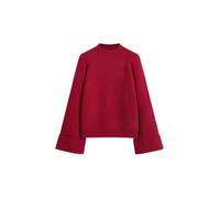 CIDER Oversized Sweater Women's Crew Neck Knit Sweater Long Sleeve Trendy Pullover Roll Up Solid Knit Top Sweaters Red