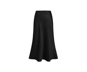 CIDER Petite Satin Ruffle Bias Cut Midi Skirt: Black, XS