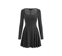 CIDER Polka Dot Mini Dress Square Neck - Women Long Sleeve Drop Waist A Line Party, Black, S