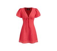 CIDER Polka Dot V Neck Puff Sleeve Knotted Woven Short Sleeve Casual Mid Waist V Neck Dress Red