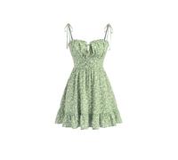 CIDER Santorini Beach Vacation Ditsy Floral Tie Shoulder Mini Dress, Clothes Women, Green, XS