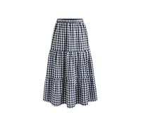 CIDER Skirts Gingham Tiered Maxi Skirt for Women A Line High Waist Plaid Long Skirt Casual Cute Woven Midi Skirt Dark Navy