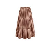 CIDER Skirts Gingham Tiered Maxi Skirt for Women A Line High Waist Plaid Long Skirt Casual Cute Woven Midi Skirt Wine