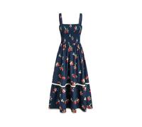 CIDER Square Neck Strawberry Shirred Tiered Maxi Dress: Dark Navy, M