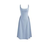 CIDER Summer Dress Square Neck Midi Dress Sleeveless Flowy Solid Pattern A Line Sundress Sky Blue