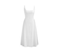 CIDER Summer Dress Square Neck Midi Dress Sleeveless Flowy Solid Pattern A Line Sundress White