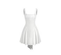 CIDER Summer Dresses Square Neck Mini Dress Ruffle Knotted Sleeveless A-Line Party Cocktail Middle Waist Dress White