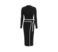 CIDER Sweater Dress for Women Long Sleeve Dress Mock Turtleneck Bow Tie Midi Work Dresses Old Money Dresses Fall Winter, Black, XL