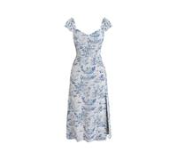 CIDER Toile de Jouy Ruffle Trim Slit Midi Dress, Blue, M