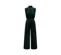 CIDER Velvet High Neck Ruched Zipper Wide Leg Jumpsuit: Dark Green, M