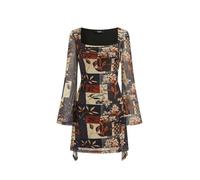 CIDER Women Bell Sleeve Floral Dress Square Neck Mesh Mini Dresses Bodycon Y2k Boho Fall Fashion Going Out Party Outfit, Brown, M
