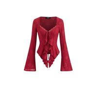CIDER Women Going Out Tops Mesh Lace Y2k Long Sleeve Tie Front Top, Red, M
