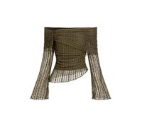 CIDER Women Off Shoulder Tops Long Sleeve Lace Shirts Asymmetrical Hem Drawstring Party Clubbing Slim Blouse, Green, M