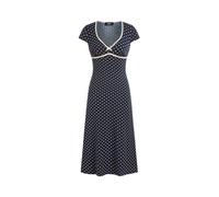 CIDER Women Polka Dot Knit Midi Dress V Neck Bowknot A Line Casual Slim Fit Short Sleeve Dresses, Dark Navy, L