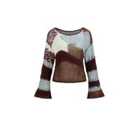 CIDER Women‘s Wool Color Block Sweater Knitted Boat Neck Bell Sleeve Pullover Sweatshirt Tops, Multicolor, XS