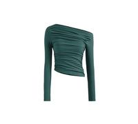 Cider Women's Asymmetrical Top Off The Shouler Long Sleeve Shirts Ruched Going Out Crop Tops
