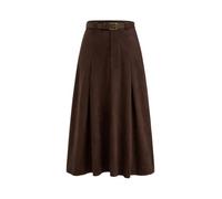 CIDER Womens Faux Suede Maxi Skirts Pleated High Waist A-Line Skirt with Belt Vintage Going Out Outfit Fall Trendy, Brown, L