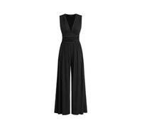 CIDER Women's French Riviera Vacation V-neck Ruched Solid Wide Leg Jumpsuit, Black, M