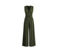 CIDER Women's French Riviera Vacation V-neck Ruched Solid Wide Leg Jumpsuit, Olive Green, L