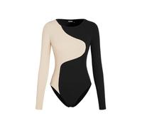 CIDER Women's Rib Round Neck Contrasting Bodysuit, Black, Small