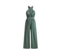 CIDER Women's Solid Rib Criss Cross Knotted Jumpsuit, Emerald Green, XS