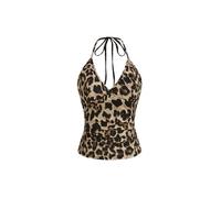 CIDER Women's Summer Tops Leopard Knotted Cami Top Slim Fit Sleeveless Jersey Halter Neck Party Going Out Top