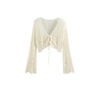 CIDER Women's V Neck Cropped Sweater Cardigan with Bell Sleeves and Bow Tie Trendy Curve Cardigans Plus Size, Beige, 0X