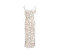 CIDER Women's Wedding Guest Dress Sleeveless Mesh Ruffle Maxi Formal Dress, Floral Ivory, XL