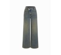 CIDER Women's Wide Leg Jeans Wrap High Waisted Baggy Boyfriend Jeans with Pockets Trendy Denim Pants, Dark Navy, M