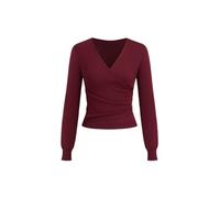 CIDER Womens Wrap Knit Top Long Sleeve V Neck Pullover Sweater Burgundy, Wine, L