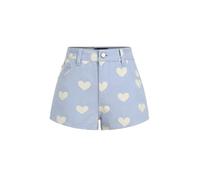 CIDER X Polly Pocket - Womens Denim Shorts Cute Heart Print Casual Summer Shorts, Light Blue, L