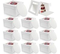 Cididu 10 Pack 12 Inch Cake Boxes with Window and Boards, Sturdy Food Grade 350g Thick Cardboard White Bakery Boxes for Multi-Layer Wedding Birthday Cakes, Easy Assemble Transport Box (12x12x8 Inch)